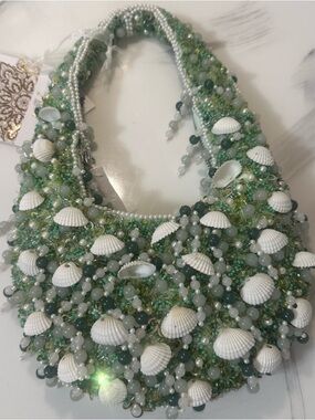 Handcrafted Green Beaded Shell Statement Necklace